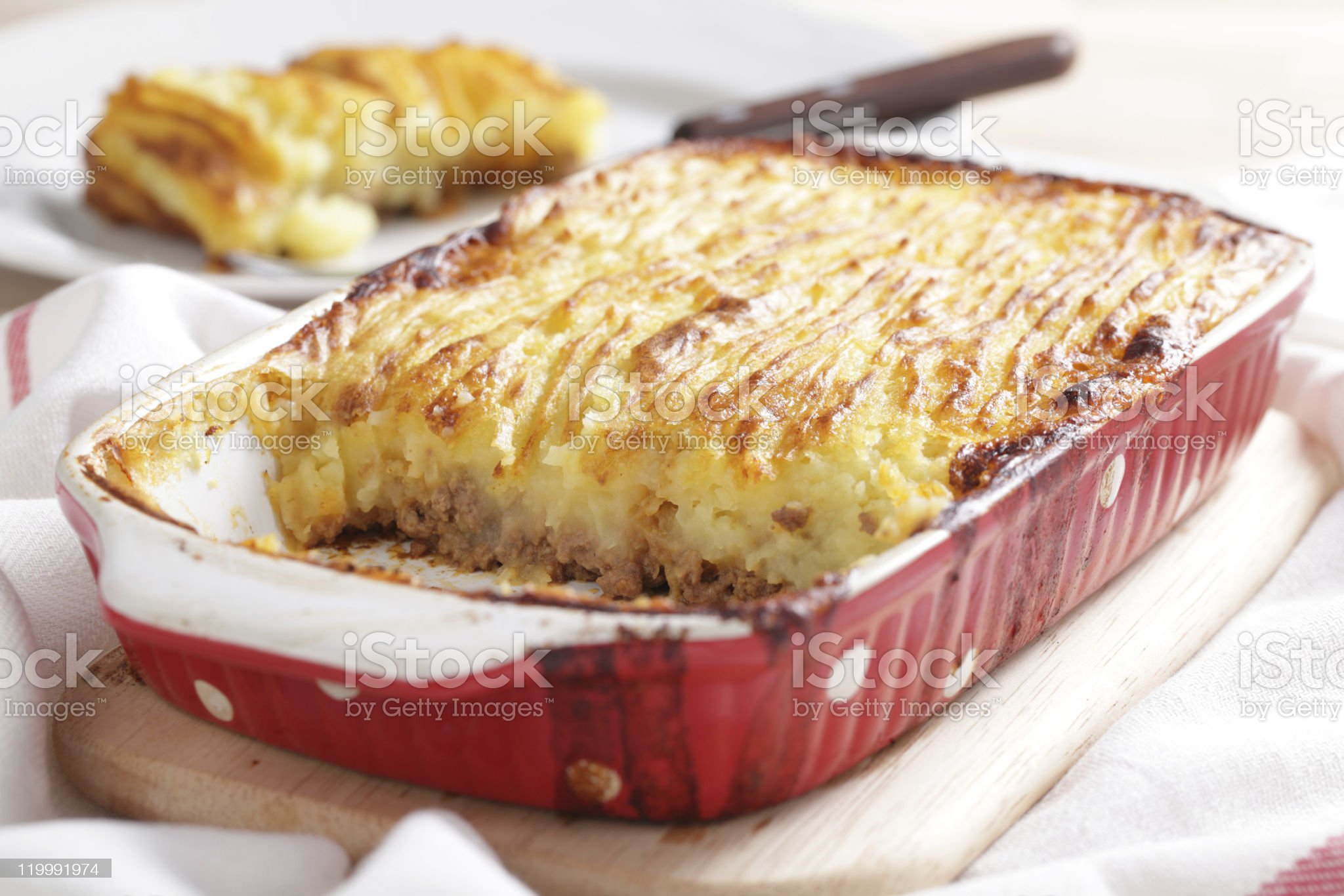Cottage pie in the red stoneware baker