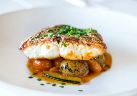 Grilles fish fillet with vegetables