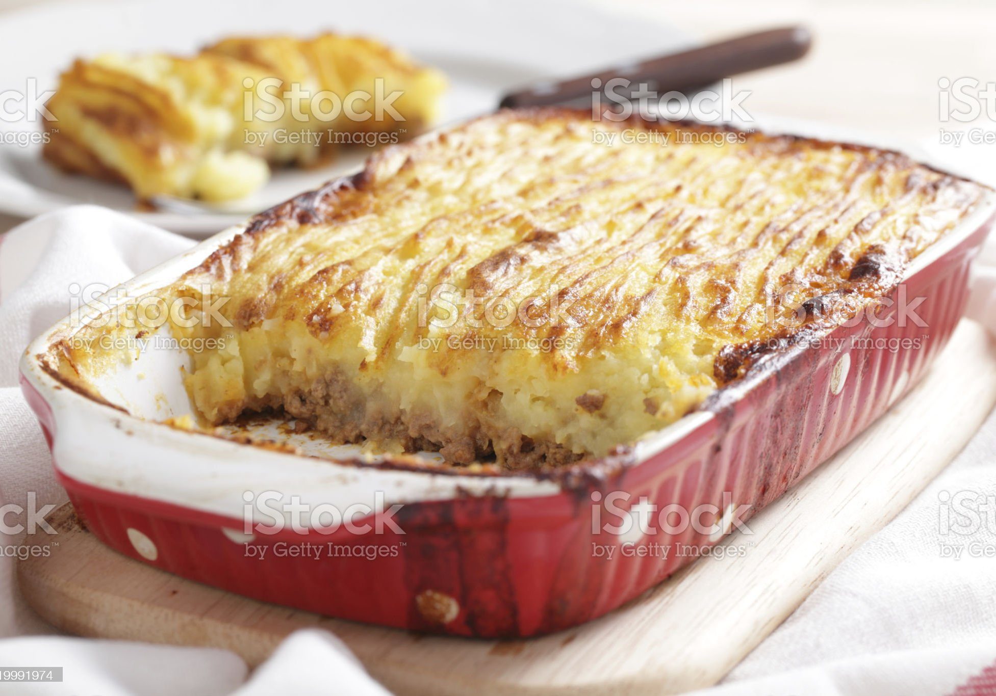 Cottage pie in the red stoneware baker