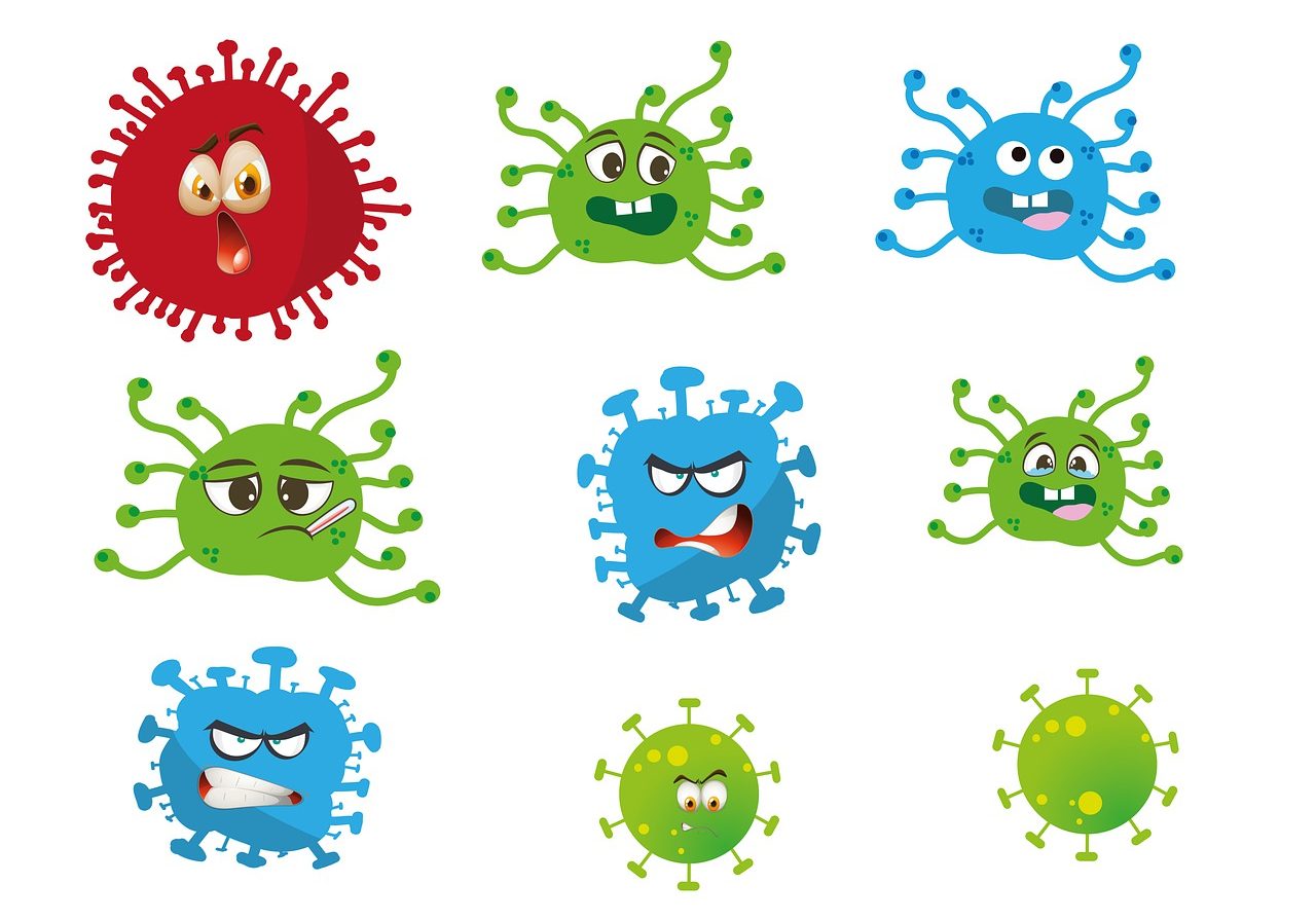 dessins de virus avec un visage expressif